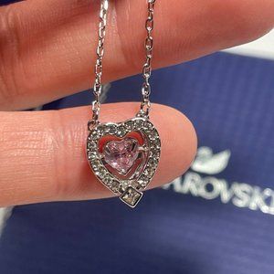 Swarovski heart shaped pink crystal pendant necklace